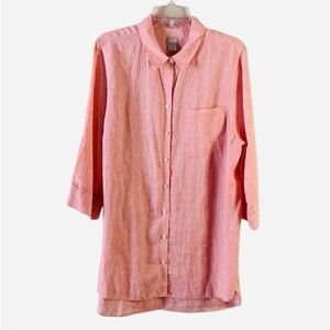 Chico’s No Iron Linen Tunic Button Down Shirt XL